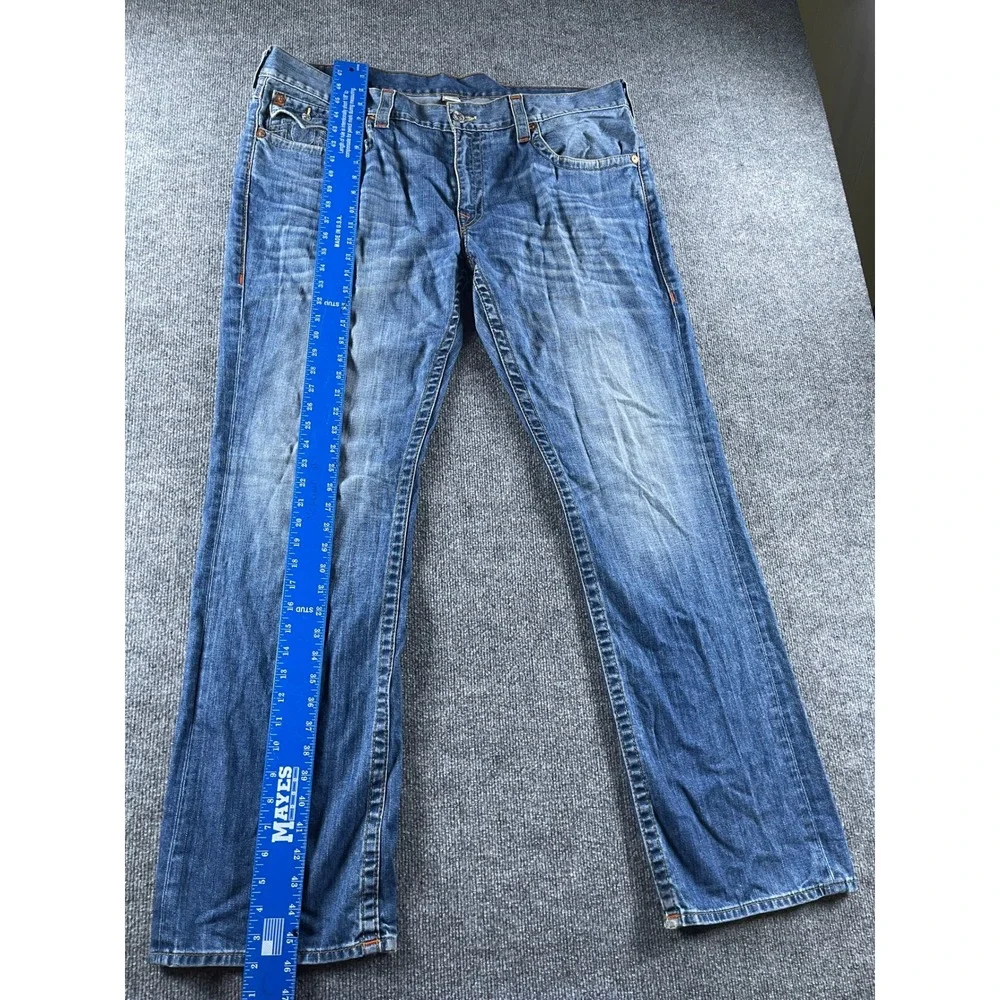 True Religion Mens Straight Leg Blue Denim Jeans Size 42 Medium Wash 100% Cotton